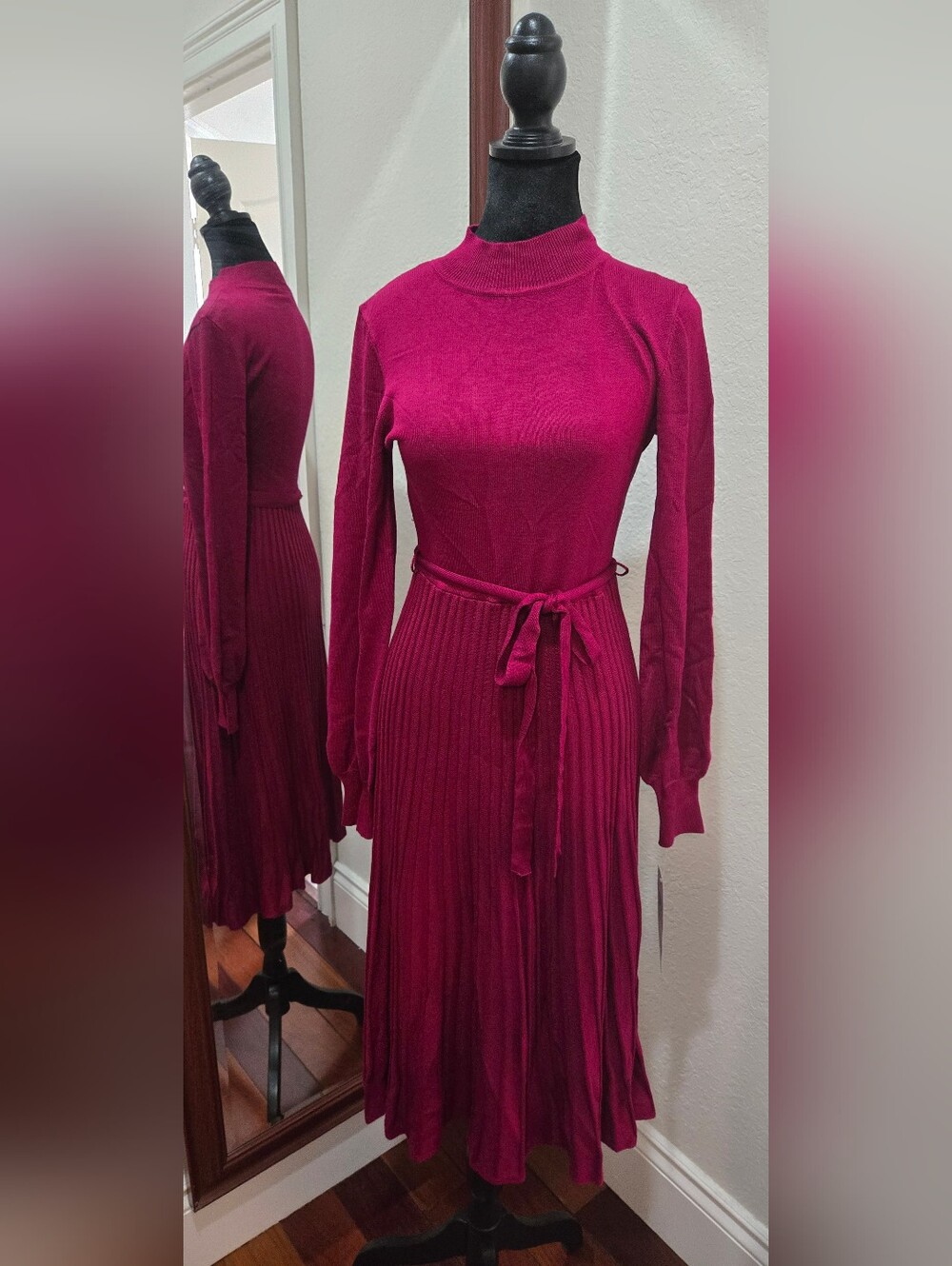 Signature by Sangria Bright Fuchsia Crewneck ELEGANT DRESS